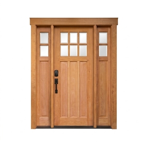 Une porte moderne et minimaliste en bois massif, ornée de motifs géométriques verticaux saisissants et équipée d'une serrure intelligente. - Product Image 1