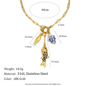 Collana a catena placcata in oro Dreamidea con ciondoli a tema pesce-squisiti ciondoli di pesce punteggiati d'oro e blu - Product Image 6