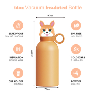 Bottiglia d'acqua isolata in acciaio inossidabile con testa di animale morbida staccabile, divertente per bere, per bambini e ragazzi - Product Image 4