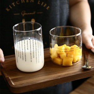 Vaso de agua de vidrio de borosilicato alto, transparente, alto y bajo, con letras en inglés, para el hogar, desayuno, leche, jugo, uso en la oficina - Product Image 1