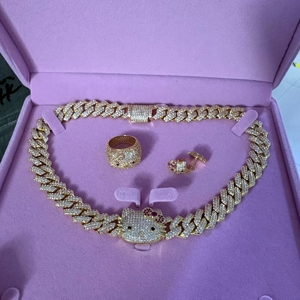 UWIN-Ensemble de Boucles d'Oreilles à Breloque Hip Hop Vibe avec Chaîne Cubaine, Anneau de Kitty, Doux, Cool, Bling, <span class=keywords><strong>Collier</strong></span> Unisexe Glacé - Product Image 6
