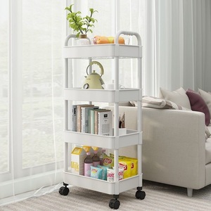 Plastic <b>Storage</b> Rack Trolley 5 Tier Movable <b>Cart</b> For Kitchen Bathroom Living Room Multipurpose Shelf With Wheels - Product Image 1
