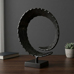 Abstract Metal Sculpture Circular Modern Artistic Tabletop Decor Handmade Single Piece Design for Living Room - Product Image 2
