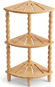 3-Tier Solid Wood <strong>Corner</strong> <strong>Console</strong> <strong>Table</strong> Open Shelves Modern Display Storage Rack for Living Room Home Office Garage Grey Green - Product Image 2