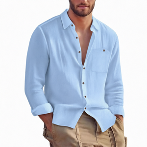 Spring New <b>Men's</b> Vintage Mandarin Single Breasted Knitted Solid Color Spandex/Polyester Loose Casual <b>Long</b>-Sleeve <b>Cardigan</b> Shirt - Product Image 1