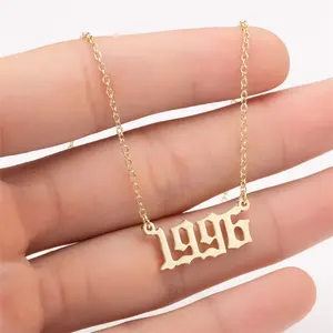 Gold Plated 1980-2020 Birth Year Number Letter Chain Stainless Steel Pendant Necklace Jewelry Birthday Gift
