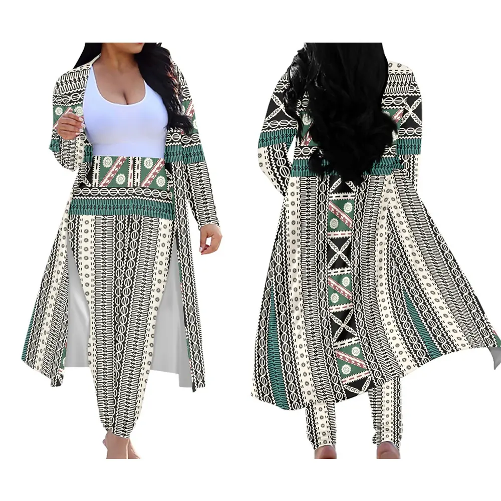 Últimas Inverno Linda Moda Casaco Leve Capa Impermeável Pant 2 Pcs Set Mulheres Polinésia Tribal Fiji Personalizado Plumeria Print Design