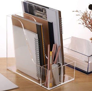 Hot Selling Transparent Acrylic Multifunctional Office File Storage Box Acrylic Desktop File Manager Plastic File Rack