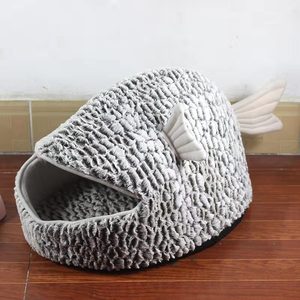 Cat <b>Bed</b> Fish Shape 50x40x34cm Faux Fur Warm Enclosed Pet House For Cats Dogs - Product Image 3