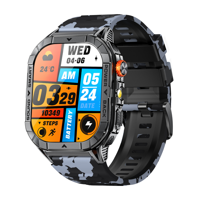 2.13'' Big Square AMOLED Screen K70A Smartwatch IP68 Waterproof Flashlight Health Monitoring Sports Watch FitCloudPro