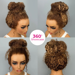 Peluca de <span class=keywords><strong>Cabello</strong></span> Humano con Ondas Profundas y Rizadas, Color Rubio con Reflejos P4/27, con Correa Invisible, Encaje Frontal Completo 360, Lista para Usar sin Pegamento - Product Image 5