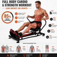 Rameur à mouvement complet pour la maison, pliable, équipement d'exercice cardio, entraînement complet du corps avec rotation à 360° °   Bras et siège coulissant