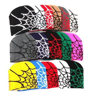 Wholesale Y2k Fashion Style Spider Web Jacquard Woven Knit Beani Skully Hat For Men And Women