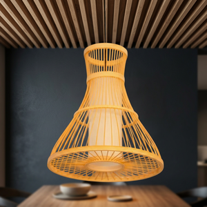 Lámpara Colgante de Bambú con LED E12, Luz Blanca Cálida 3500K, Lámpara de Techo Grande para Comedor, Color Dorado, Montable, Moderna - Product Image 5