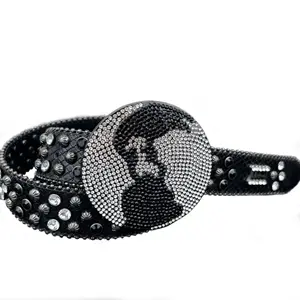 Ceinture en cuir à strass pour hommes et femmes, style Cowboy occidental, cloutée, Bling Bling, Bling