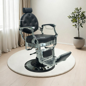 Silla de barbero reclinable 2025 con función de altura ajustable Base de metal negro con tapicería beige y blanca para hombres - Product Image 1