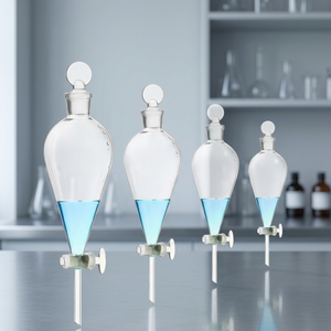 Pear Shaped Glass Separating Funnel <b>Set</b> 250 500 1000ml With PTFE Plug External <b>Screw</b> Mouth Scale Blue Liquid - Product Image 2