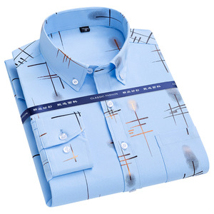 Nuova <span class=keywords><strong>Camicia</strong></span> JKM da <span class=keywords><strong>Uomo</strong></span> 2026 a Maniche Lunghe, Casual Elegante con Dettagli Dorati, Blu Chiaro Traspirante per Primavera e Autunno - Product Image 2