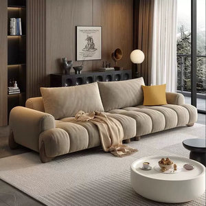 Sofá de Madera Maciza Estilo Italiano de Lujo Ligero en Color Crema, Sofá de Tela Moderno de Línea Recta para Sala de Estar - Product Image 1