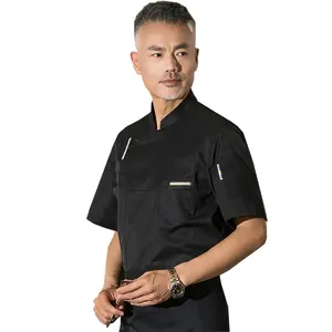 Jaket koki lengan pendek uniseks, mantel logo kustom restoran hotel kafe bar memasak dapur lengan pendek untuk koki