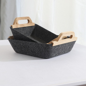 Nhà Sản Xuất Bán Buôn Không Dệt Vải Lưu Trữ Hộp Và Cảm Thấy Lưu Trữ Giỏ Với Tay Cầm Bằng Gỗ Nguồn Cung Cấp Nhà Tổ Chức - Product Image 5