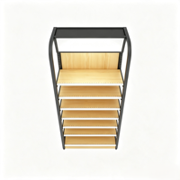 Étagère de présentation de détail moderne à 6 niveaux, simple face, avec boîte lumineuse LED, en métal et imitation bois, pour supermarché