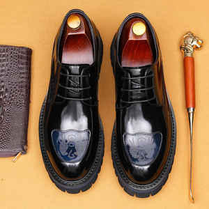 Chaussures Derby en cuir poli pour homme - Style britannique, cuir véritable, détails sculptés exquis, finition haut de gamme, décontracté chic - Product Image 4