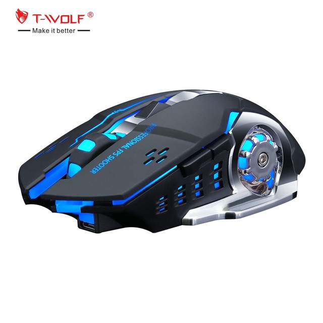 T-WOLF Q13B Gaming Wireless Mouse Rechargeable 2.4GHz USB Blue Tooth Mice 6D Optical Mouse LED Light for PC Computer Laptop
