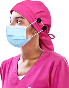 Casquette de travail ajustable en satin doublé avec boutons, lien élastique à nouer, bandeau anti-transpiration, unisexe, pour infirmières et chirurgiens, pour femmes - Product Image 3