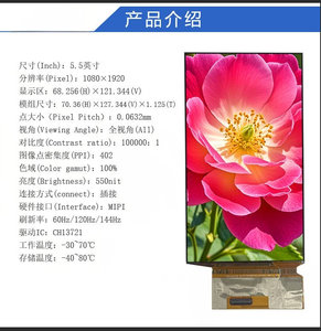 Module d'affichage AMOLED de 5,5 pouces avec luminosité de 550 nit, 1080RGB x 1920 et interface MIPI, circuit intégré de commande CH13721, circuit intégré TP FT3519 - Product Image 2