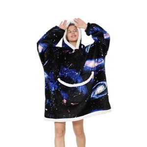 Michley Winter With Hooded Sleep Logo personnalisé Wearable BBlue Fleece Puffy Glow Flanelle avec impression en relief Homewear unisexe - Product Image 3