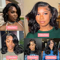 Perruque Courte Bouclée Ondulée Bob 4x4 Lace Front Pré-Pluckée Ondulée Sans Colle Brésilienne 100% Cheveux Humains 14 Pouces