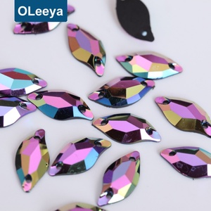 Prix de gros Strass à coudre en résine AB Colors noirs à dos plat, forme feuille 9*20mm, pour chaussures de marque Glue Strong - Product Image 6