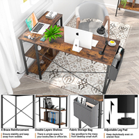 Petit bureau d'ordinateur en forme de L avec étagères de rangement en MDF et sac pour le bureau à domicile