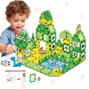 2025 tendencia educativa 3D STEM imán mágico juguetes conjunto jadeando bloques de construcción magnéticos 142 Uds dinosaurio azulejos magnéticos para chico - Product Image 1