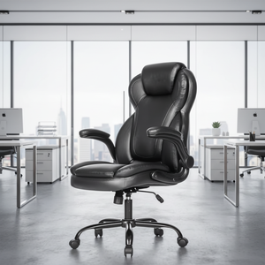 Chaise de <span class=keywords><strong>bureau</strong></span> ergonomique à dossier haut en similicuir, accoudoirs rembourrés, fonction d'inclinaison et de bascule, siège extra <span class=keywords><strong>large</strong></span>, style moderne pour cadre dirigeant - Product Image 1
