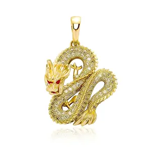 Collier pendentif de Style Dragon chinois de luxe glacé pleine zircone cubique HipHop mode CZ porte-bonheur Dragon breloque hommes femmes bijoux