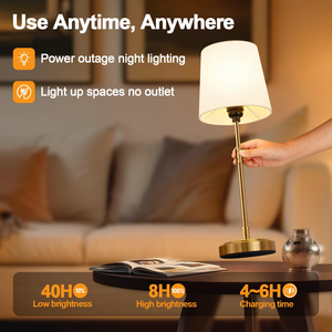 High CRI Ra95 LED Desk Lamp Rechargeable <b>Touch</b> Control Iron Body Replaceable Fabric Shade <b>Bedside</b> Night Table Lamp - Product Image 3