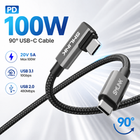 Câble USB C à 90 degrés 20V 5A 100W PD Charge rapide USB 3.1 Transfert 10 Go Connecteur USB 2.0 Tressé Haute Qualité Logo Personnalisé OEM