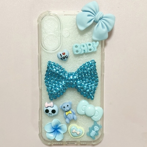Bầu Trời Màu Xanh Sáng Bóng Bow Tie Với Rhinestone <span class=keywords><strong>Skull</strong></span> Gấu Tình Yêu Trái Tim Bé Tôi Yêu Bạn Frangipani Trang Trí Nội Thất DIY Rác Điện Thoại Trường Hợp Nhẹ Hơn - Product Image 3