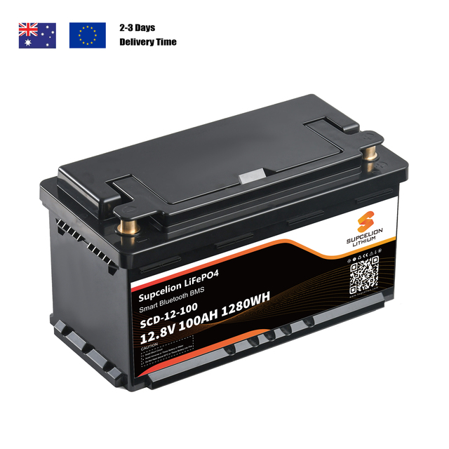 Bluetooth 12.8V 100Ah LiFePO4 Iron Phosphate Lithium Ion Battery Pack Semi-solid State IP65 Protection 5-Year Warranty