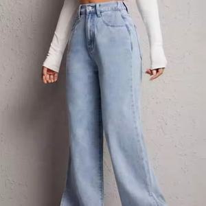 Jeans en denim décontractés, jeans baggy personnalisés, jeans à jambes larges tendance pour femmes, vente en gros - Product Image 2