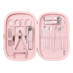 Conjunto de manicure em aço inoxidável rosa 18 peças, kit de manicure e pedicure de alta qualidade, caixa com vendas quentes