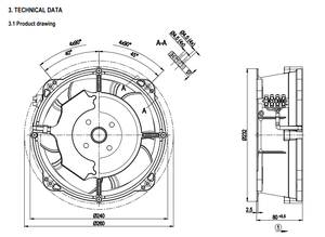 Ventilador Axial de Refrigeración con Rodamiento de Bolas Original Alemán W2E208-BA20-01 230VAC 0.39A 87W 2750 R/<span class=keywords><strong>min</strong></span> 544CFM 68dBA - Product Image 2