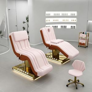 Pink Gold <b>Electric</b> Massage <b>Table</b> Salon Bed Upholstered Beauty Treatment Chair Adjustable Stainless Steel Base - Product Image 1