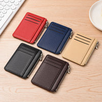 Dompet Kartu Kulit Pebble RFID Shield dengan Kantong Koin Ber-resleting Logo Merek Kustom Produsen Aksesori Perjalanan Premium Grosir