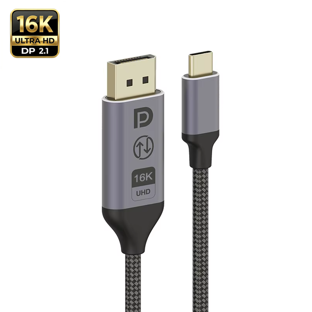 16k60hz Type C to Dp 2.1 Cable 8k60hz 4k144hz Bi-Directional Braided Aluminum Shell for Macbook Pro Dell Hp Lenovo