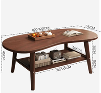Table basse irrégulière en bois massif, table basse en forme de nuage, table basse en forme de rein, ton noyer, avec rangement, pour salon, meubles de maison