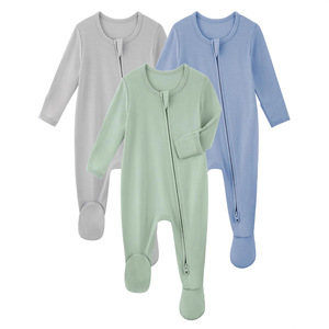 Combinaison-pyjama une pièce en fibre de bambou pour nouveau-nés, à manches longues et pieds intégrés, avec fermeture éclair, idéale également comme vêtement d'intérieur - Product Image 1