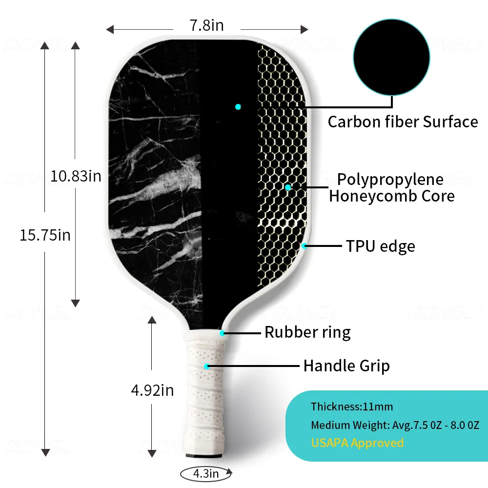 Dongli Sports Pickleball dayung 13mm atau 16mm, permukaan bertekstur serat kaca karbon grafit USAPA untuk putaran & kontrol